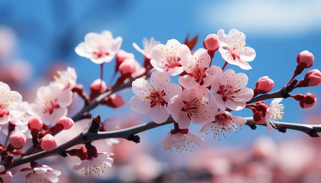 The vibrant cherry blossom brings beauty to springtime nature generated by AI Free Photo