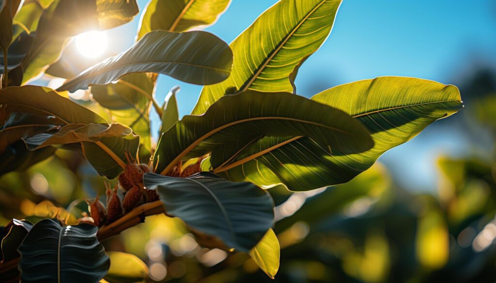 The vibrant green tree branches in the summer sunlight generated by AI Free Photo