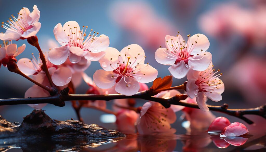 The vibrant pink blossom brings beauty to the springtime outdoors generated by AI Free Photo