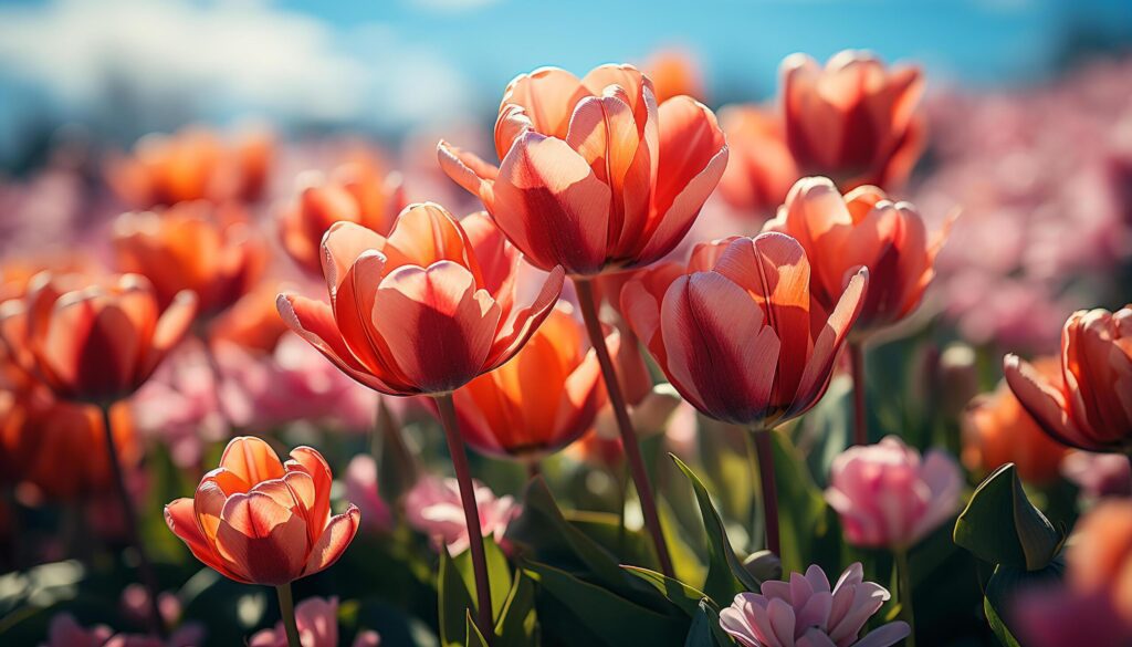 The vibrant tulip blossom celebrates nature natural beauty generated by AI Free Photo