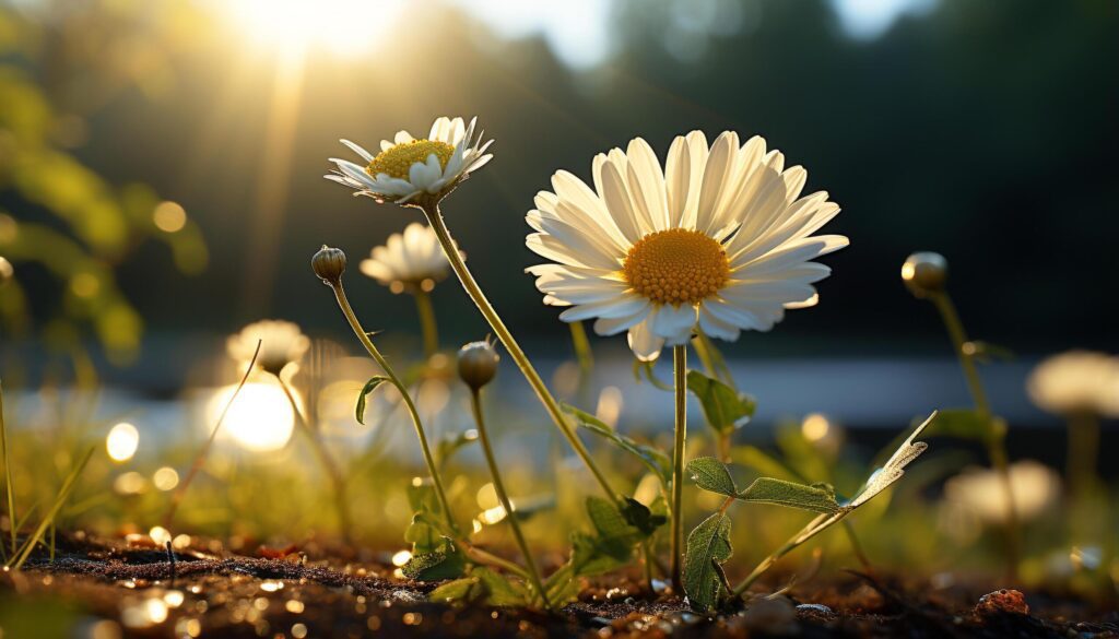 The vibrant yellow daisy blossoms in the tranquil meadow generated by AI Free Photo