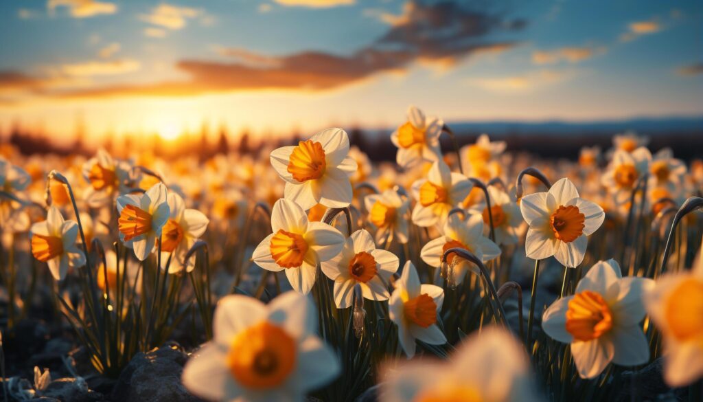 The vibrant yellow flower blossoms in the tranquil meadow generated by AI Free Photo