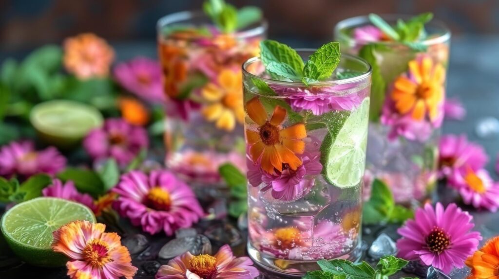 Three Mason Jars With Lemonade and Flowers Free Photo