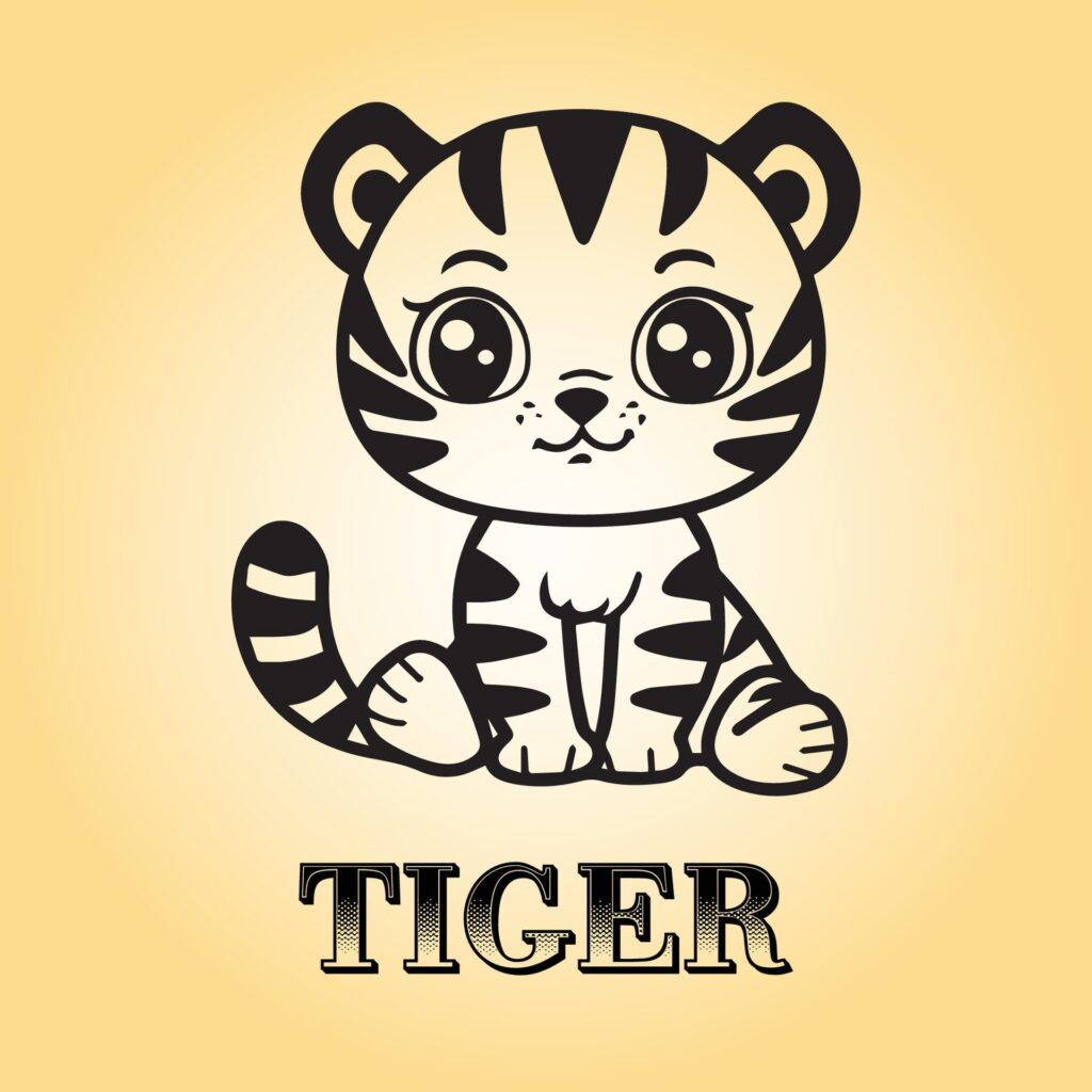 Tiger is a sitting vector illustration in black and white Free Vector