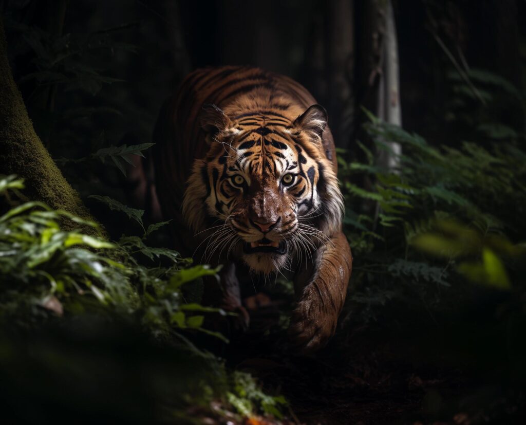 tiger running in the jungle.Generative Ai Free Photo