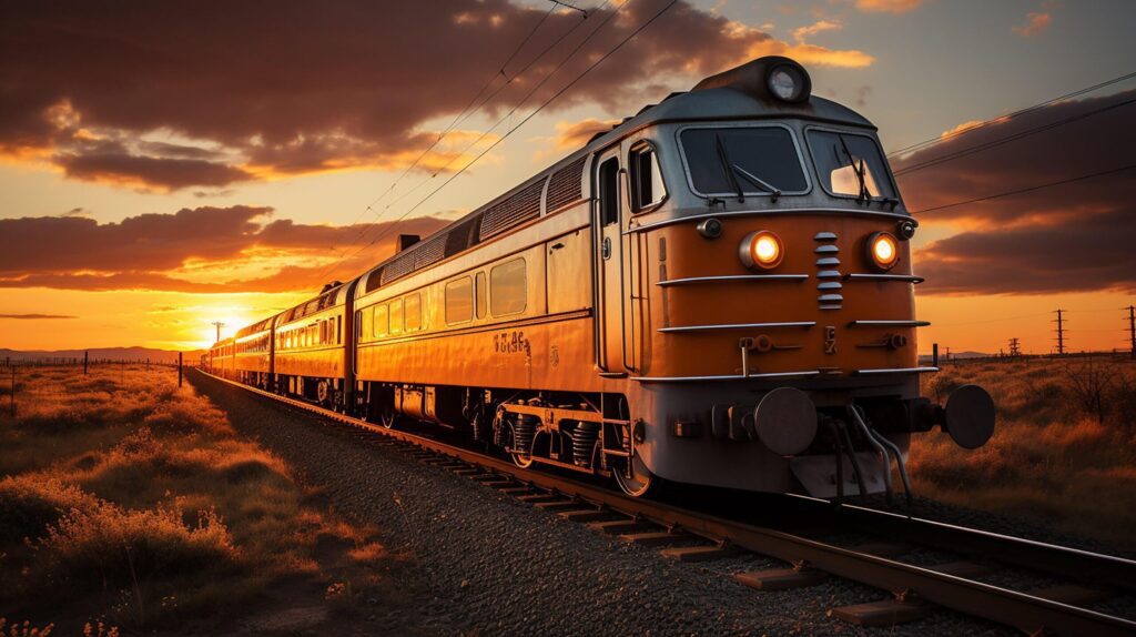 Train on the railroad, sunset background Free Photo