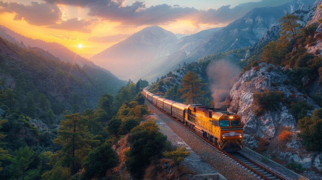 Train Traveling Through Lush Green Forest Free Photo