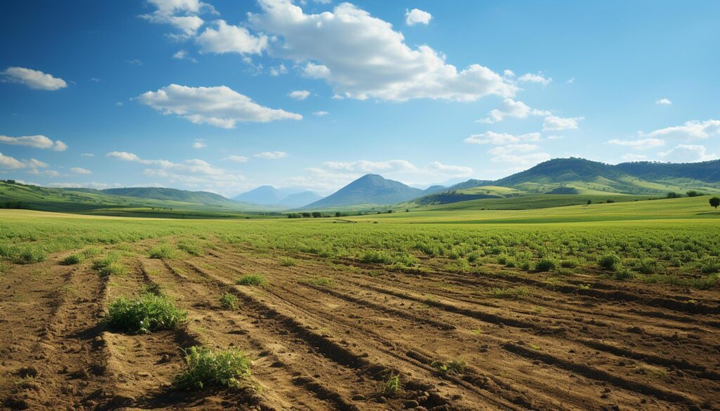 Tranquil scene green meadow, mountain range, blue sky generated by AI Free Photo