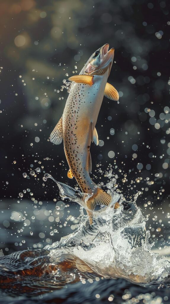 Trout jumping out from the water. Fishing concept Free Photo