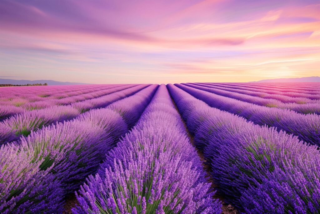 Twilight Serenity in Lavender Fields Free Photo