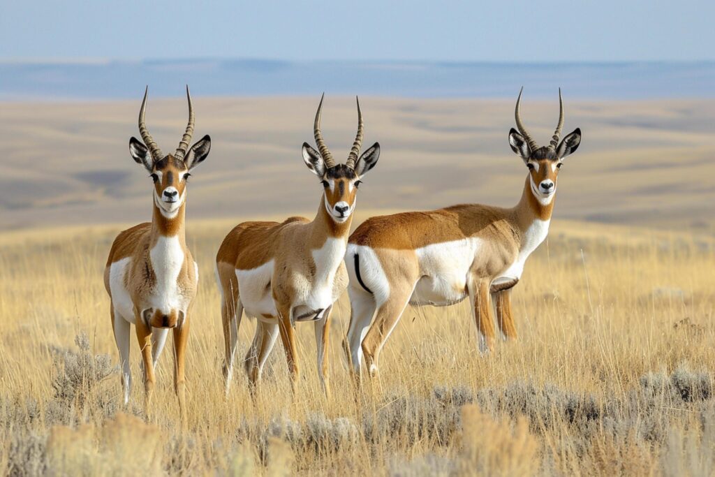 two deer pronghorns in a dry grassland setting Ai generated Free Photo