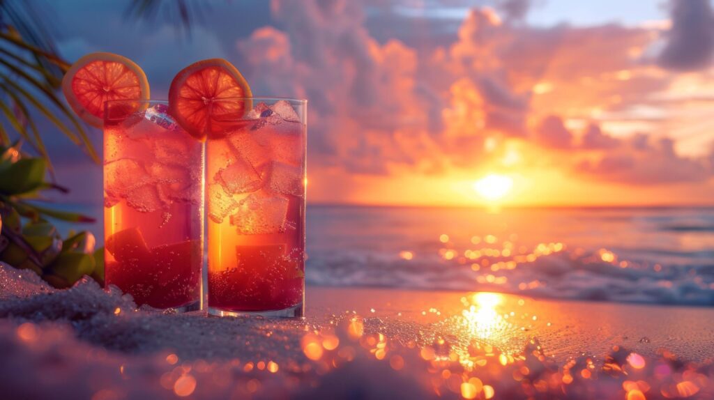 Two Glasses of Drinks on Sandy Beach Free Photo