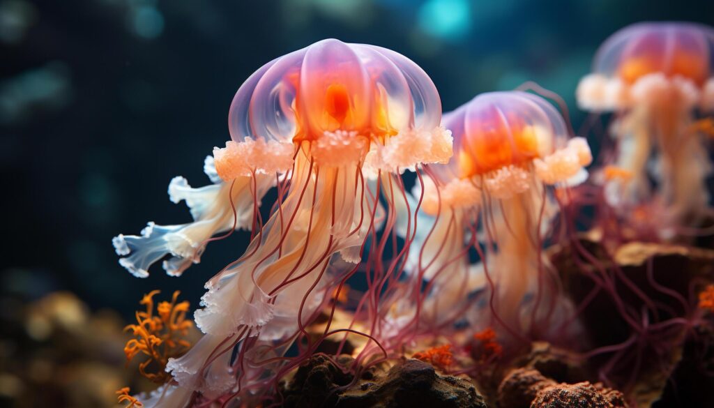 Underwater beauty colorful fish swim in a glowing coral reef generated by AI Free Photo