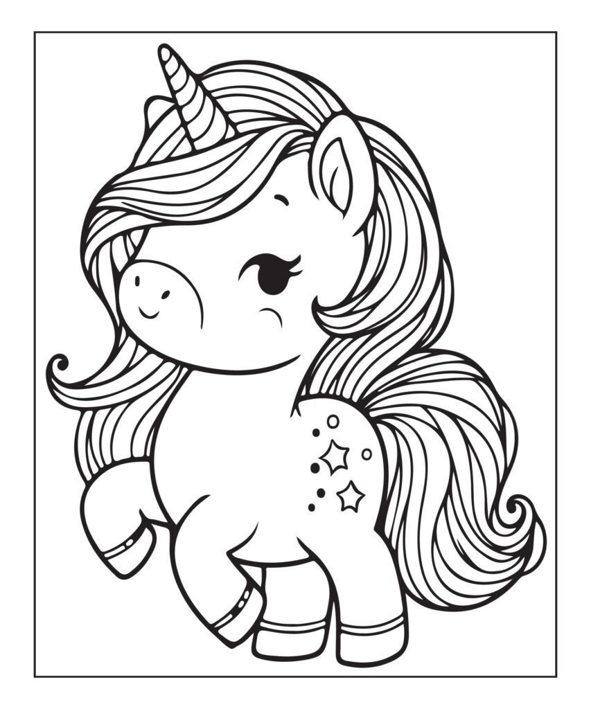 unicorn coloring page for kids Free Vector