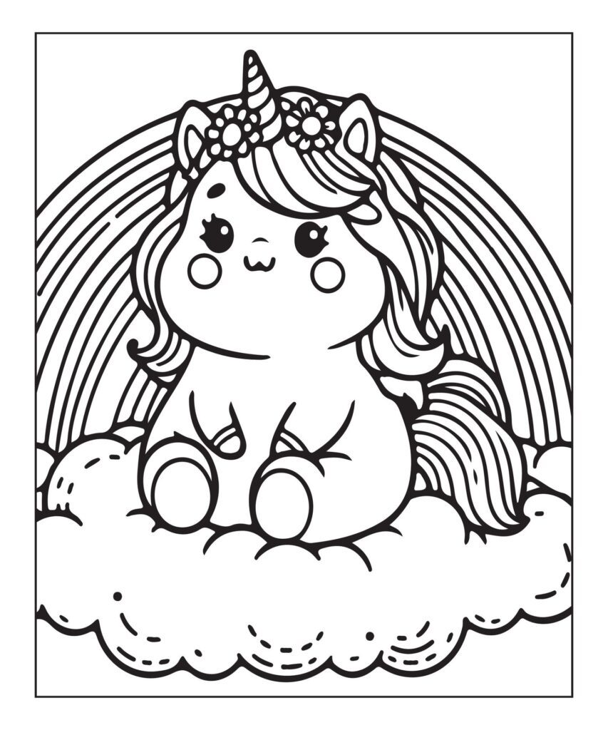 unicorn coloring page Free Vector