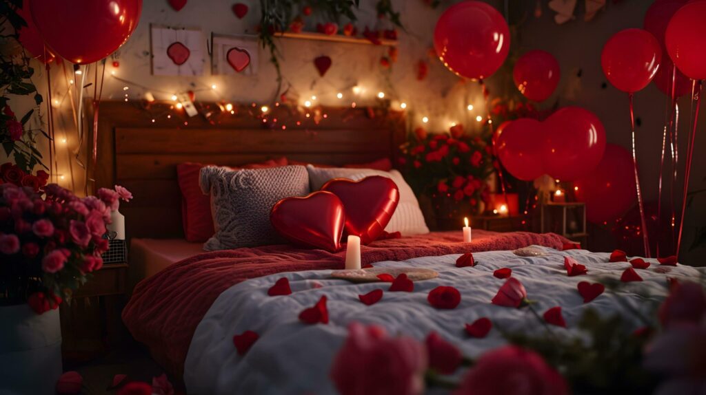 Valentine Day Theme with Heart Balloons and Roses Free Photo