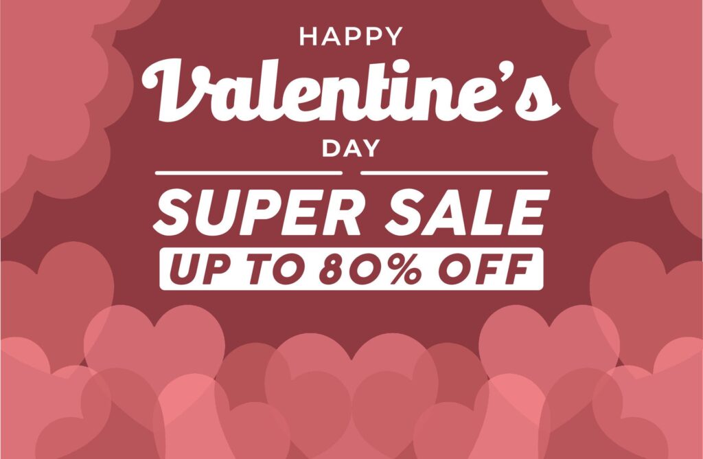 valentine’s day super sale banner with hearts Free Vector