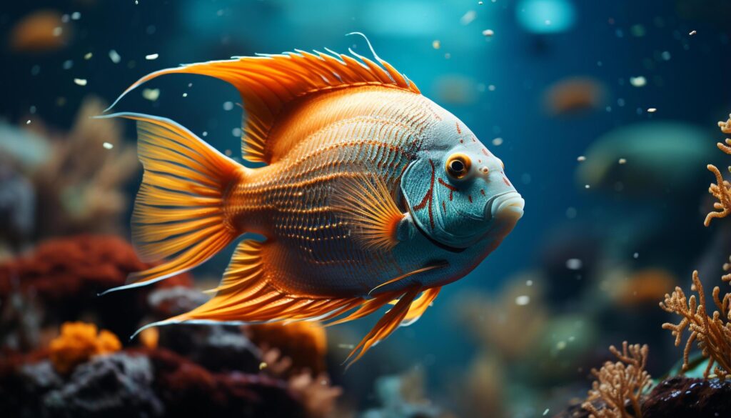 Vibrant colored fish swimming in beautiful underwater reef generated by AI Free Photo