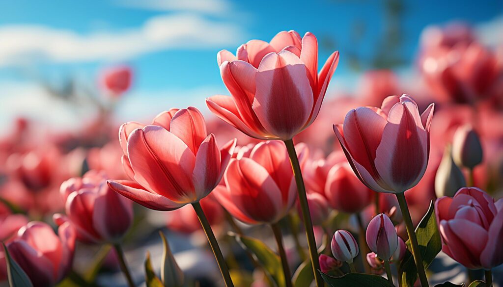 Vibrant tulip blossom, a gift of love in nature generated by AI Free Photo