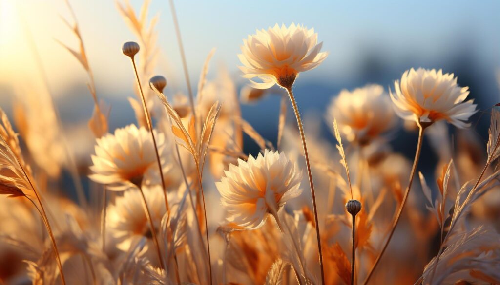 Vibrant yellow daisy blossoms in tranquil meadow at sunrise generated by AI Free Photo