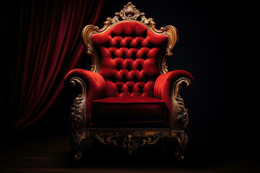 AI generated Vintage red velvet armchair on black background. Stock Free