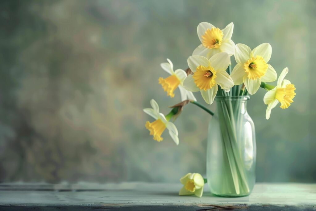 Vintage Vase with Fresh Daffodils Free Photo