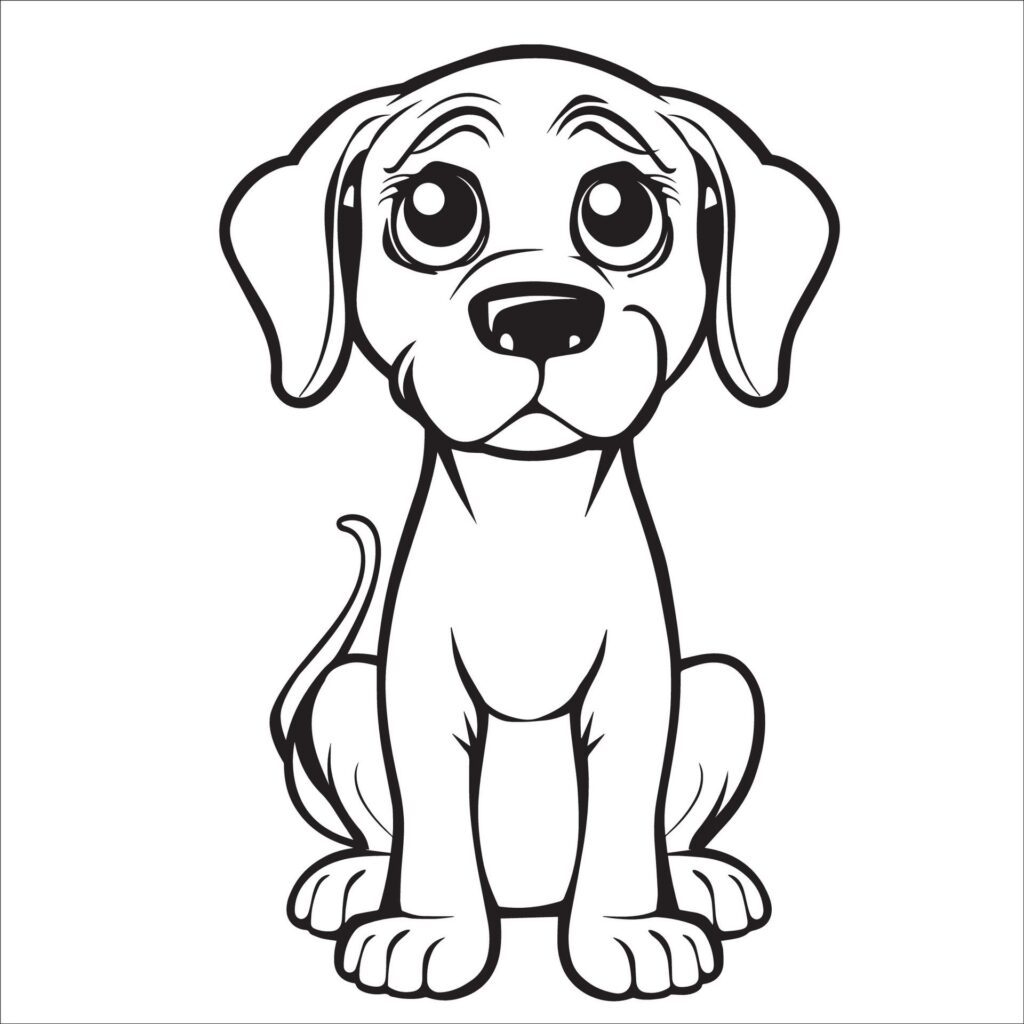 Vizsla Dog is a sitting vector illustration in black and white Free Vector