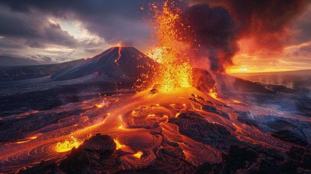 Volcano Erupts Lava Into the Air Free Photo