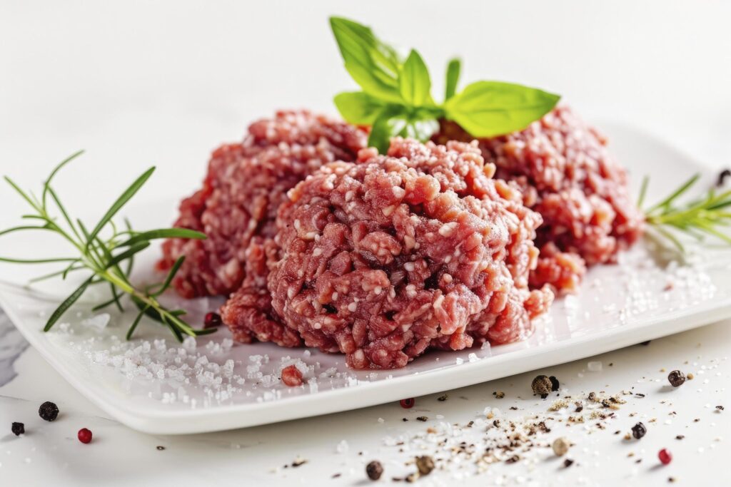 Wagyu Ground Beef Brisket Blend on a white background Free Photo