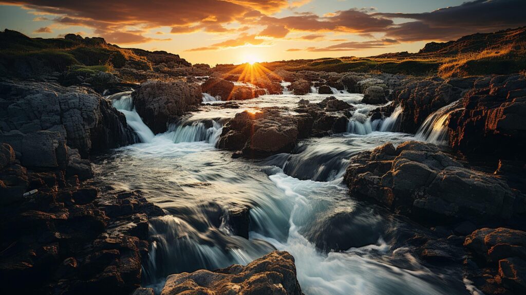 Waterfall at sunset Free Photo