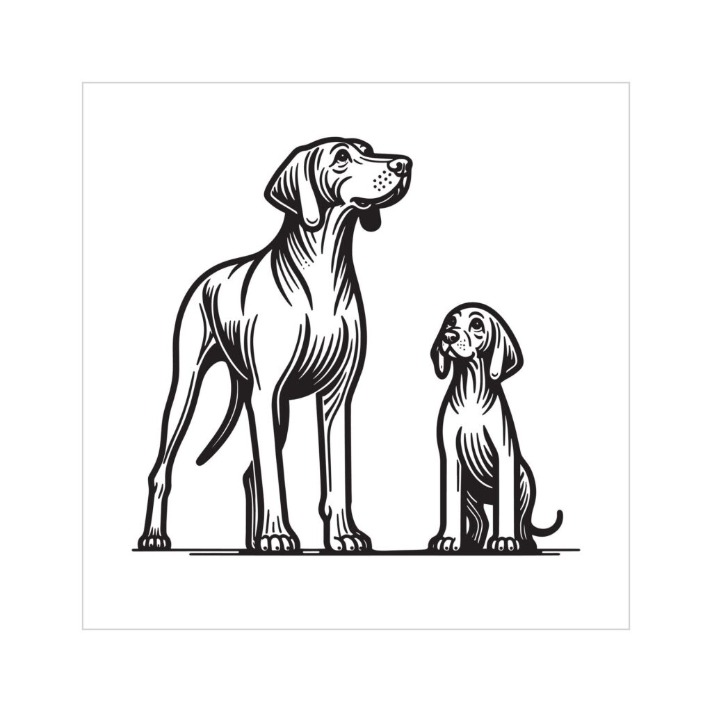 Weimaraner Dog Family Clipart illustration in Black and white Free Vector