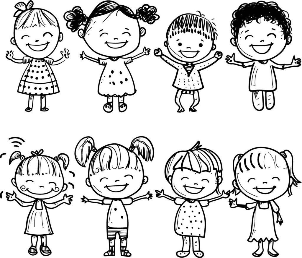 well hand drawing kids set doodle style illustration Free Vector