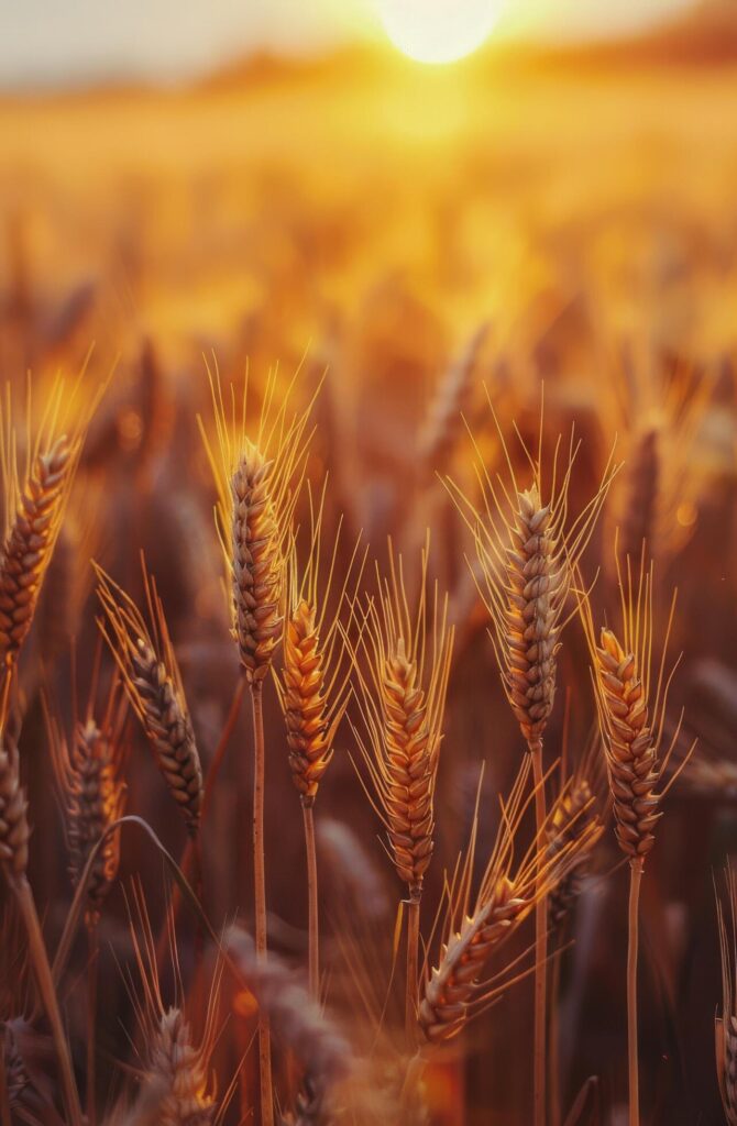 Wheat Field With Setting Sun Free Photo