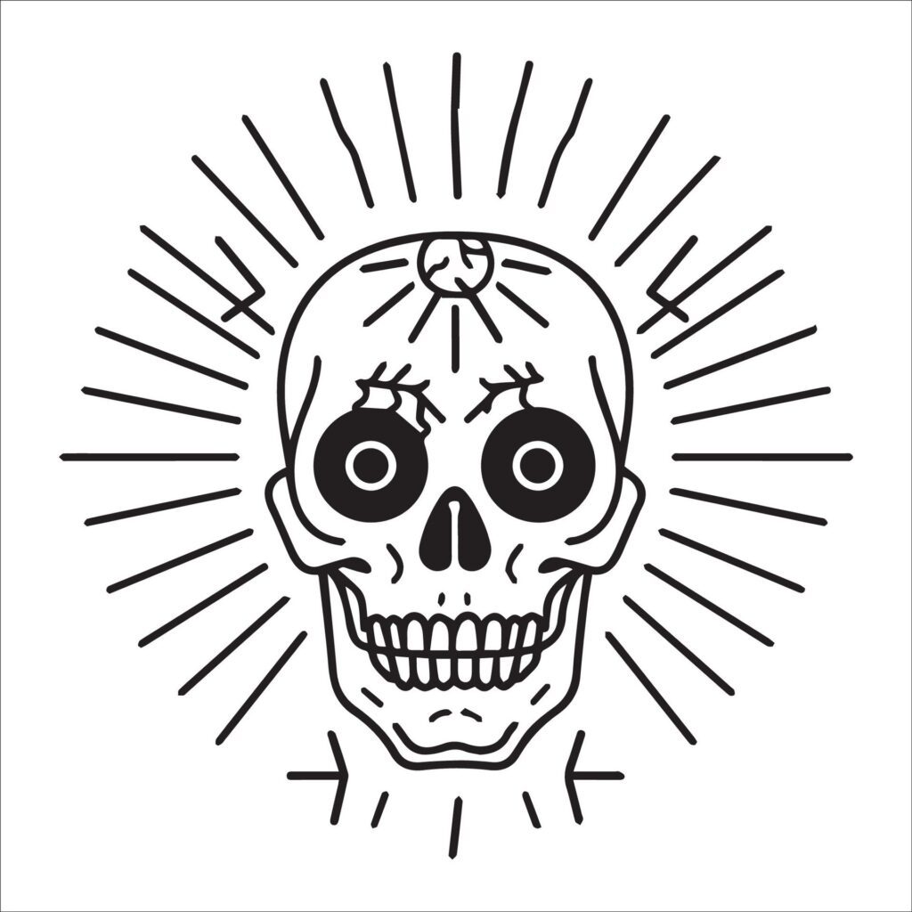 whimsical skull in black and white illustration Free Vector