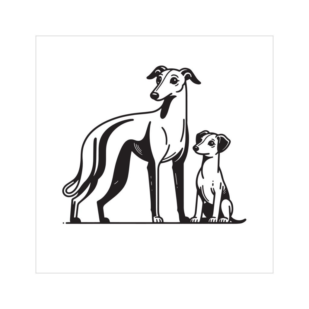 Whippet Dog Family Clipart illustration in Black and white Free Vector