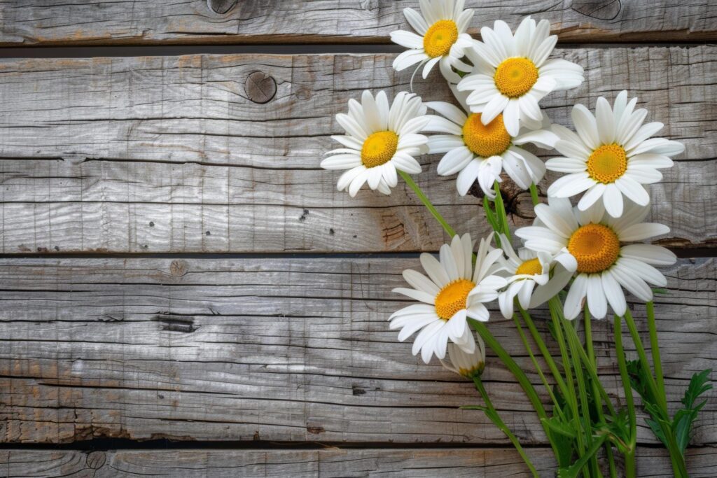 White Daisies on Rustic Wooden Background Free Photo