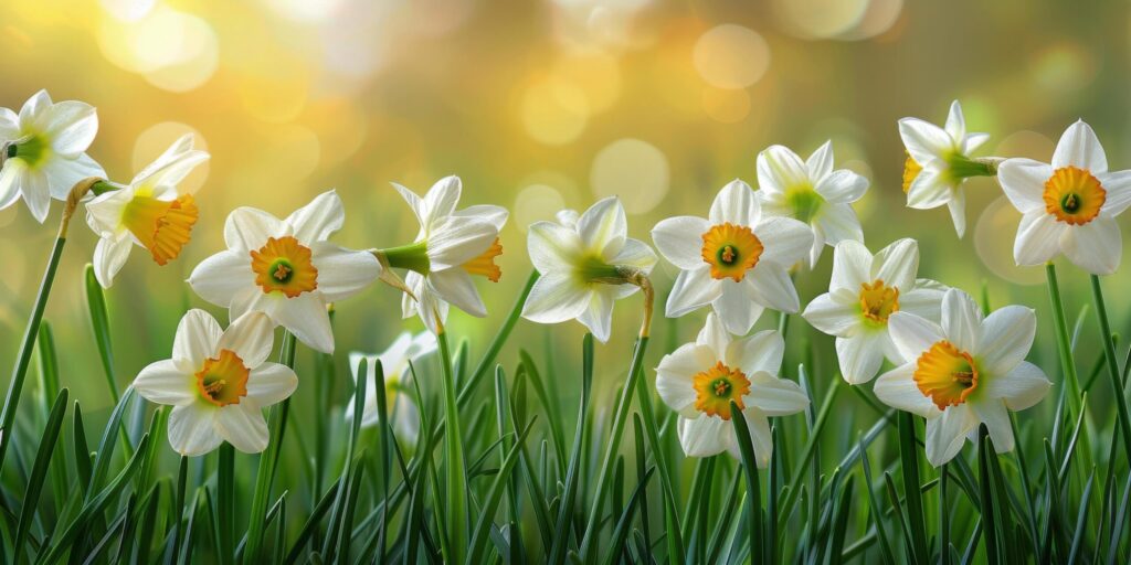 White Flowers Scattered in Grass Free Photo