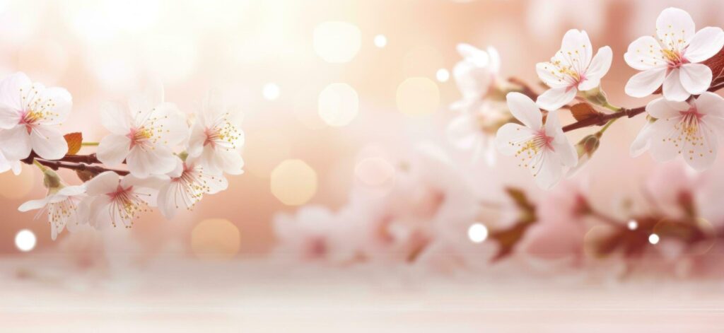 AI generated white spring background with cherry blossoms Stock Free