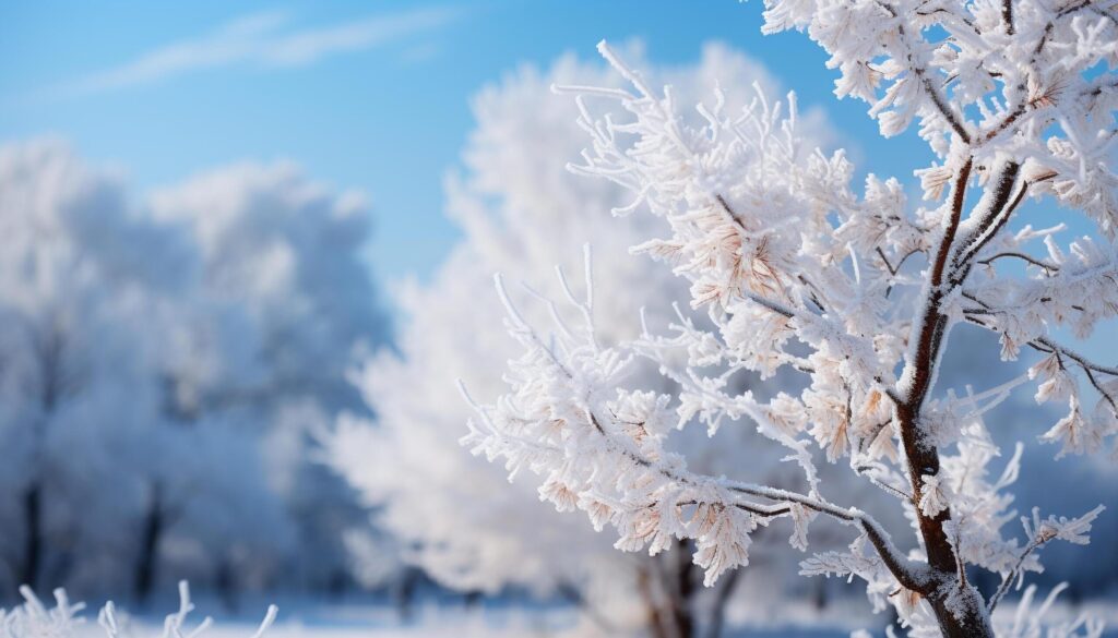 Winter beauty snow covered tree branches in a tranquil forest generated by AI Free Photo