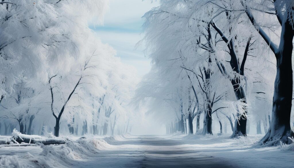 Winter forest tranquil beauty in nature, snowy landscape, mysterious fog generated by AI Free Photo