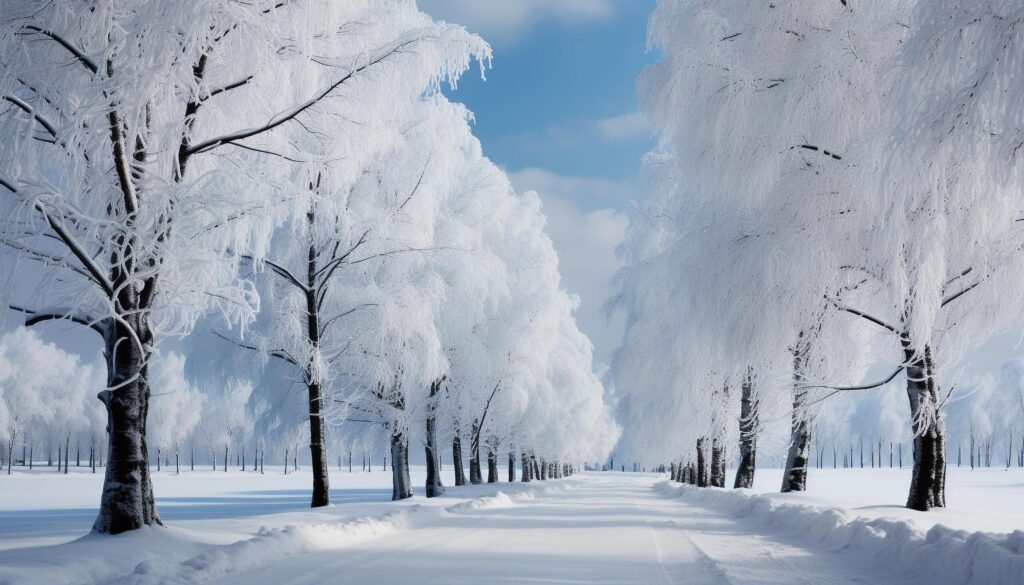 Winter landscape snow covered forest, frozen tree, tranquil snowy scene generated by AI Free Photo