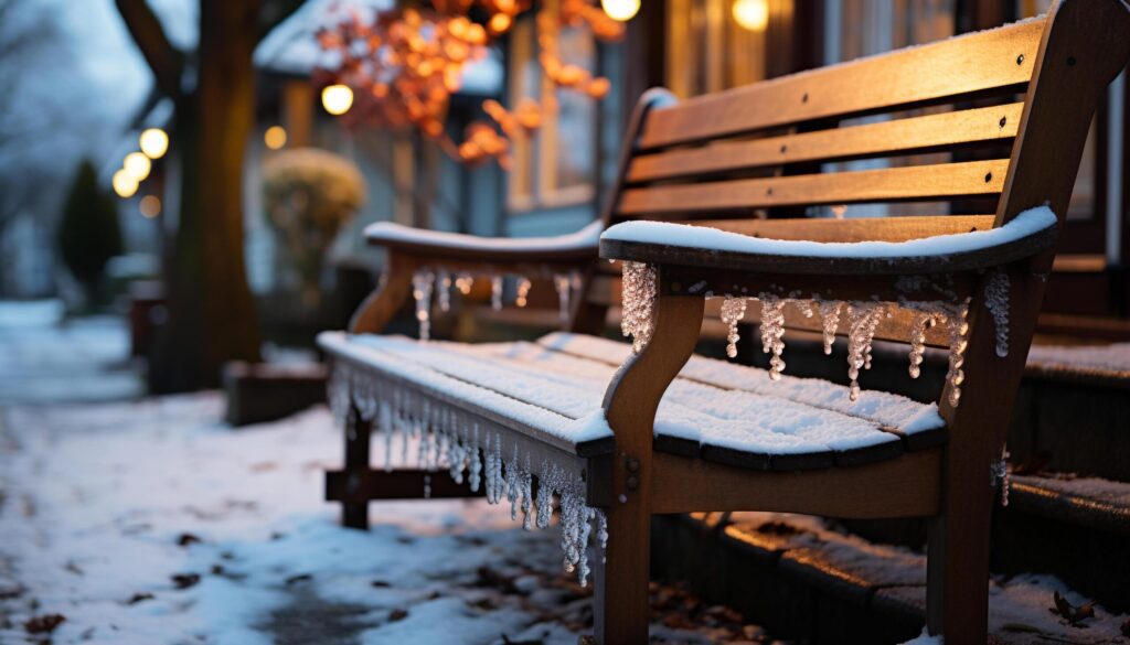 Winter night, snowing outdoors, illuminated lantern, tranquil scene generated by AI Free Photo