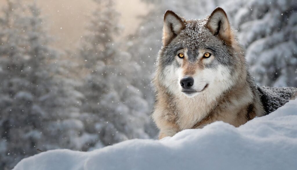 wolf sitting in winter snow Free Photo