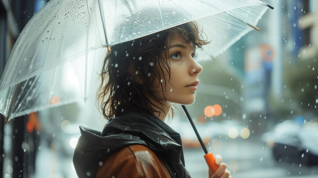 Woman holding transparent umbrella, sunny Free Photo