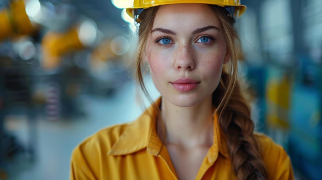 Woman in Hard Hat and Overalls Free Photo