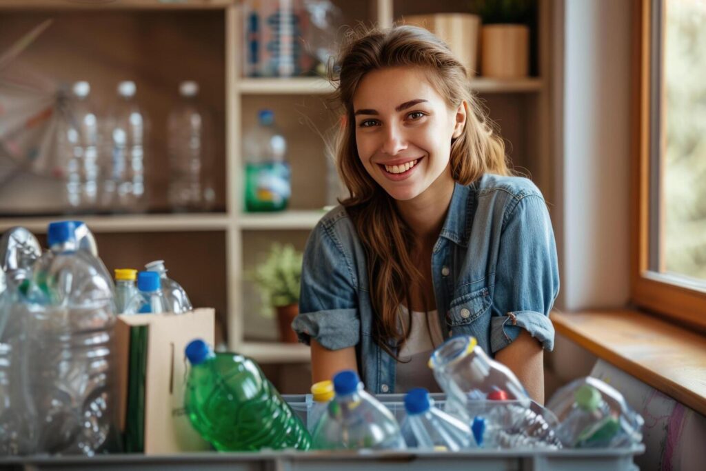 AI generated woman sorting waste. Sorting garbage. rubbish recycling. conscious lifestyle, social responsibility Stock Free