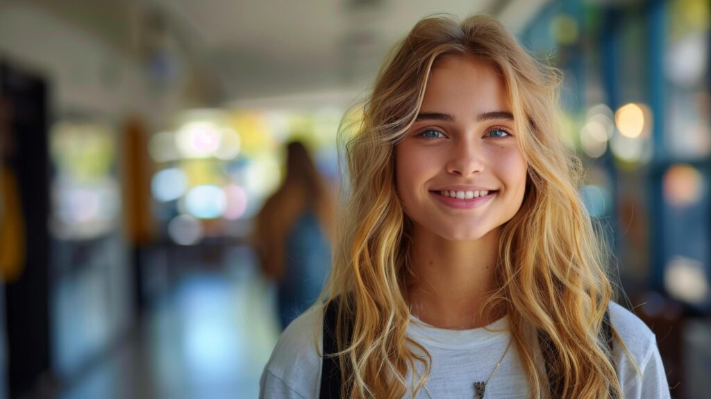 Woman Standing in Hallway With Backpack Free Photo