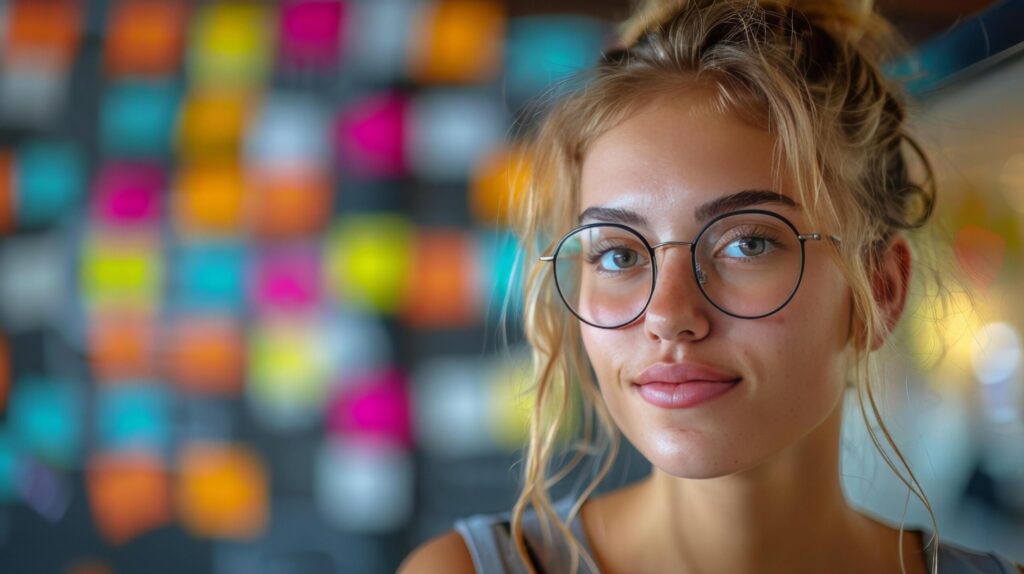 Woman Standing Next to Sticky Notes-covered Wall Free Photo