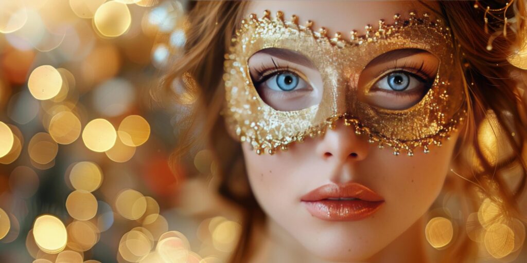 Woman Wearing Gold Mask With Blue Eyes Free Photo