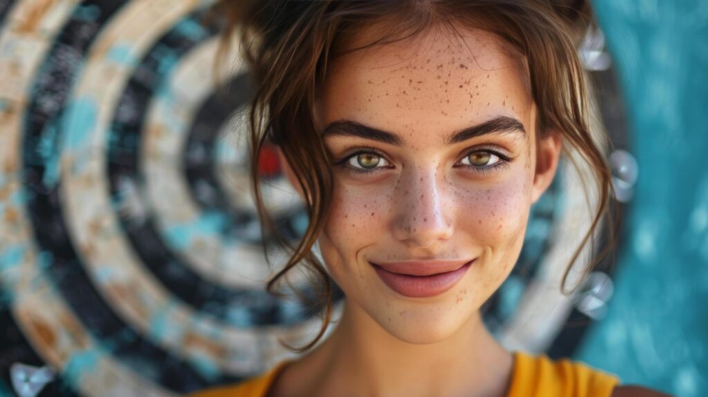 Woman With Blue Eyes Standing in Front of Target Free Photo